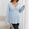thumbnail image 3 of Eltusu Women Maternity Long Sleeve Tops, Solid Color V-Neck Pullover Comfort Pregnancy Clothes Blue Size XL, 3 of 7