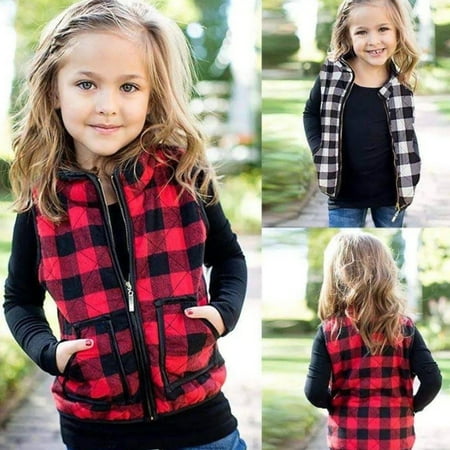 

AmShibel Toddler Baby Girls Boys Winter Warm Vest Clothes Buffalo Plaid Christmas Jacket Kids Puffer Quilted Gilet Coat