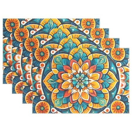 

Ryvnso Placemats Set of 4 Vintage Mandala Boho-t9 Dining Mats Heat-Resistant Non-Slip Washable Table Mat