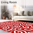 thumbnail image 2 of ODIKA 6'x9' Machine Washable Non-Slip Area Rug, Cane Swirl Bathroom with Peppermint Stripe Design High Traffic Rug, Red, 608098, 2 of 7
