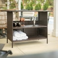 thumbnail image 2 of Flash Furniture Indoor/Outdoor Patio Wicker Rattan Bar Counter Table with 2 Shelves, Brown, 2 of 12