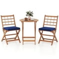 thumbnail image 2 of Costway 3 PCS Acacia Wood Patio Bistro Set Folding Outdoor Table and Chairs with Cushions Navy, 2 of 10