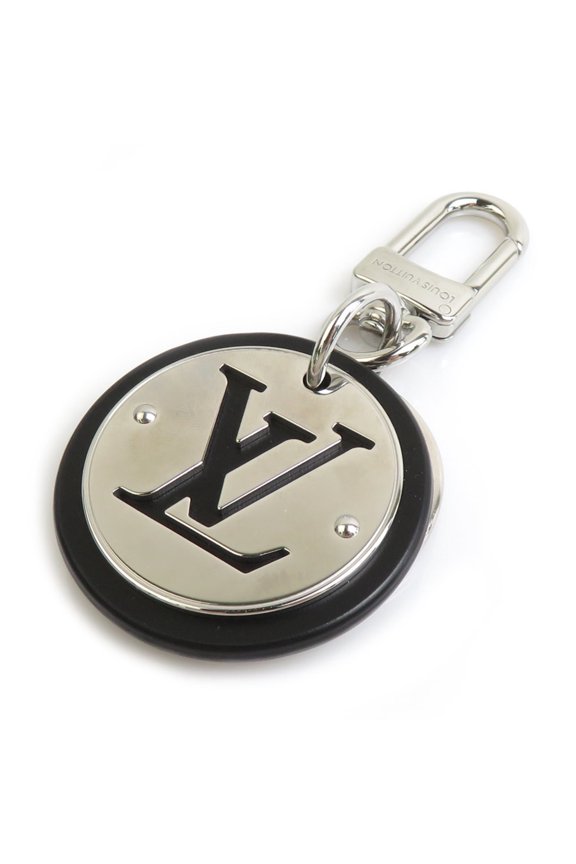 Pre-Owned Louis Vuitton Porte-Cls LV Circle Metal Key Ring, Silver and Black, Men's, M00741,...
