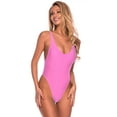 thumbnail image 6 of RELLECIGA Women's Pink High Cut Low Back One Piece Thong Swimsuit Low Neck Sexy Bathing Suit Monokini Thong One Piece Swimwear, 6 of 7