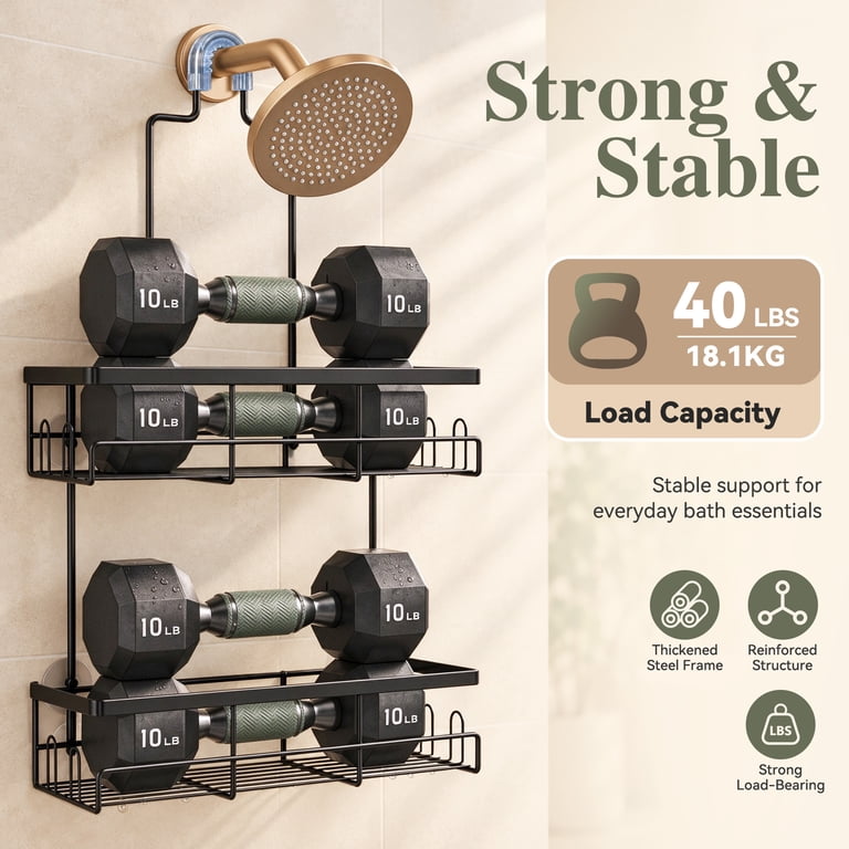 TINANA Hanging Shower Caddy Over Showerhead, Black Stainless Steel photo 6
