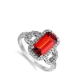 thumbnail image 4 of CHOOSE YOUR COLOR Rectangle Simulated Garnet Vintage Halo Ring .925 Sterling Silver Band Red CZ Female Size 7, 4 of 4