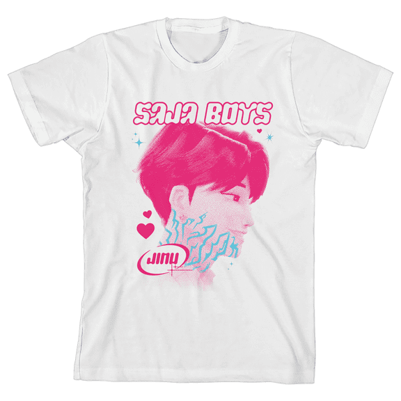 KPop Demon Hunters Big Face Jinu Youth White Crew Neck Short Sleeve T-shirt-XS