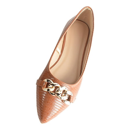 IUJSOY Women s Pointed Flat Shoes Comfortable Leather Flat Shoes Ballet Cute Chain Slip on Flats