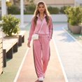 thumbnail image 5 of Szluipve 2 Piece Sets for Women Velour Tracksuit 2 Piece Outfit Half Zip Stand Collar Top Leopard Print Side Stripe Wide Leg Pants Casual Loungewear Set Pink XL, 5 of 7