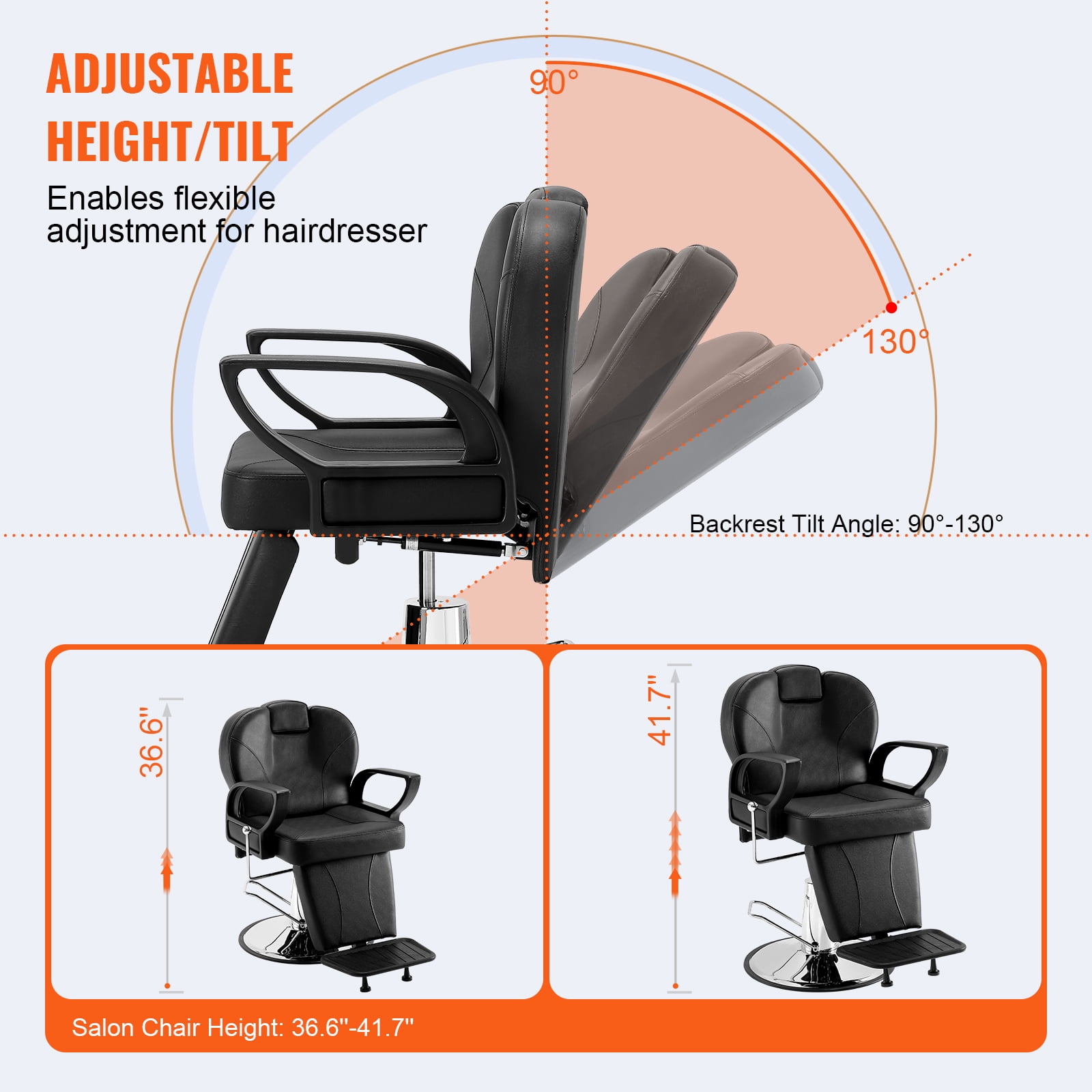 VEVOR Salon Chair Hydraulic Recliner Barber Chair for Hair Stylist 360 Degrees Swivel 90 130 Reclining Salon Chair for Beauty Spa Shampoo Max