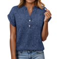 thumbnail image 2 of Kelon Women's Short Sleeve Shirts V Neck Button Sweaters Summer Going Out Basic Tee Cute Trendy Going Out Tops, S, 2 of 6