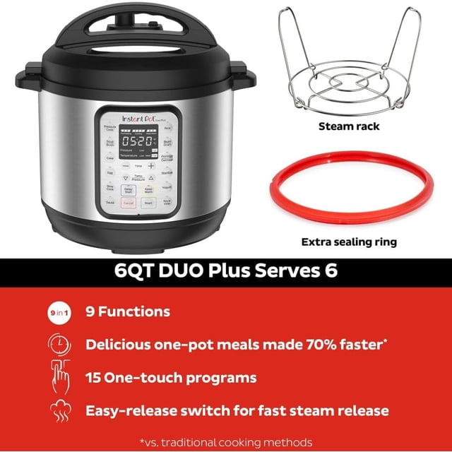 Instant Pot Multi -Cooker 6 Quart 9-in-1 , Stainless Steel/Black - Refurbished (Good)