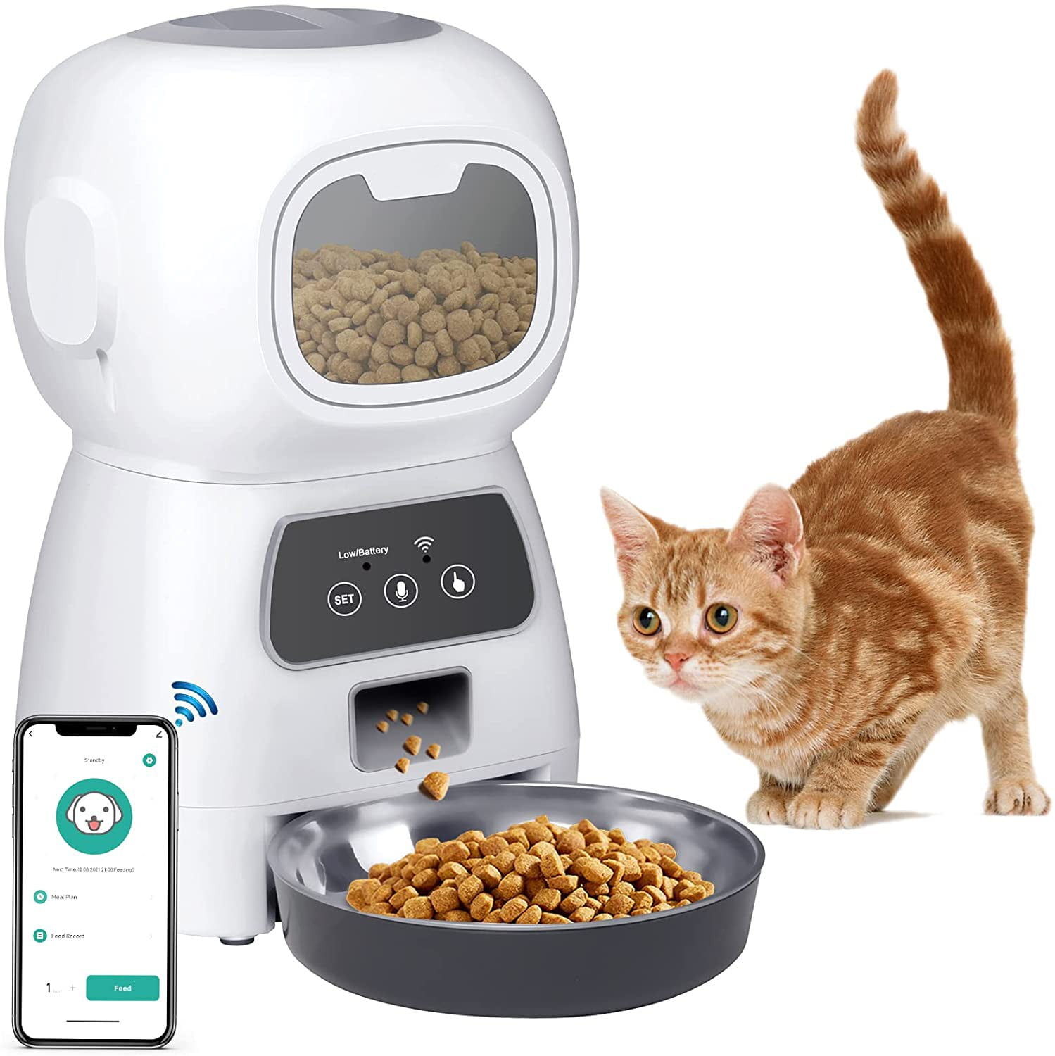 TENCE Automatic Cat Feeder Wi-Fi Smart App Control Auto Dog Food Dispenser  with Voice Recorder - Walmart.com