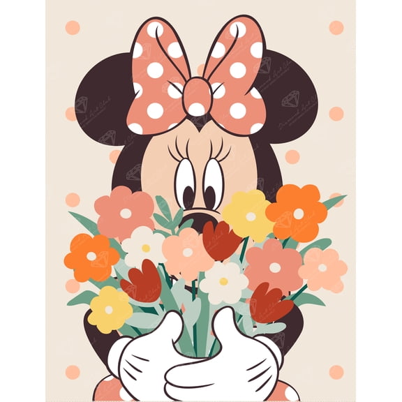 DIAMOND ART CLUB® Minnie Bouquet Diamond Painting Kit, Fun DIY Crafts for Adults, Round Diamond Art Canvas, 13" x 17" (33 cm x 42.7 cm)