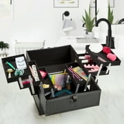 Walmart Large Train Case Cosmetics Organizer with 6 Trays for Travel with Makeup & Accessories, Matte Black, Size 8.6 x 11.8 x 9.4