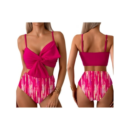 NUIDARAIO Women s Two Piece Bikini Bathing Suits Sleeveless Ruched Knot Cami Tops High Waist Thong Swimsuits