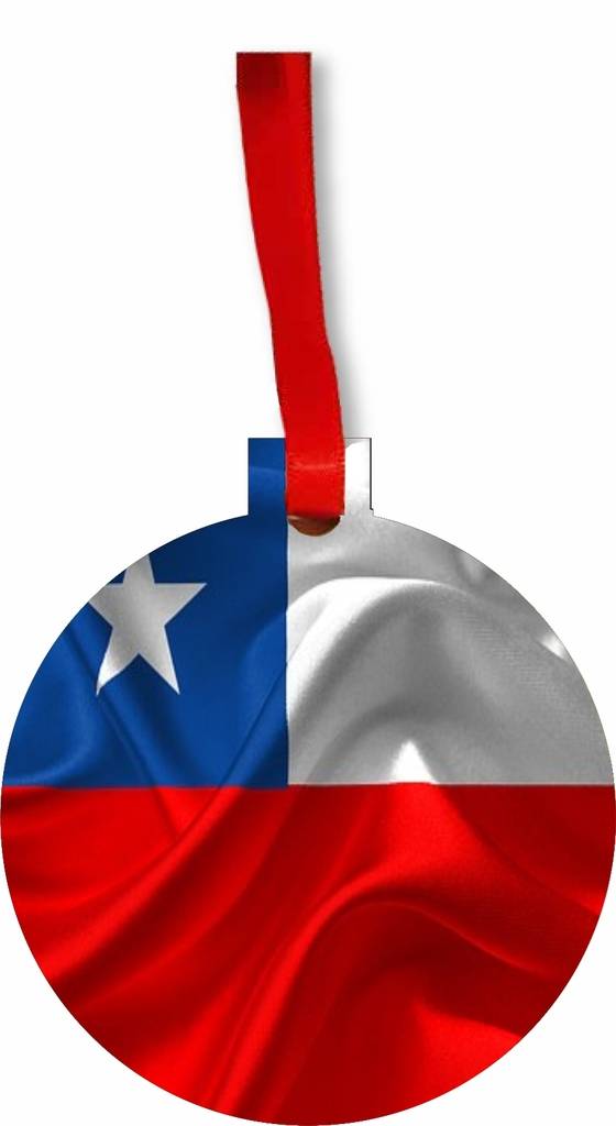 Chile Flag Flat Round Shaped Hardboard Hanging Christmas Holiday Tree