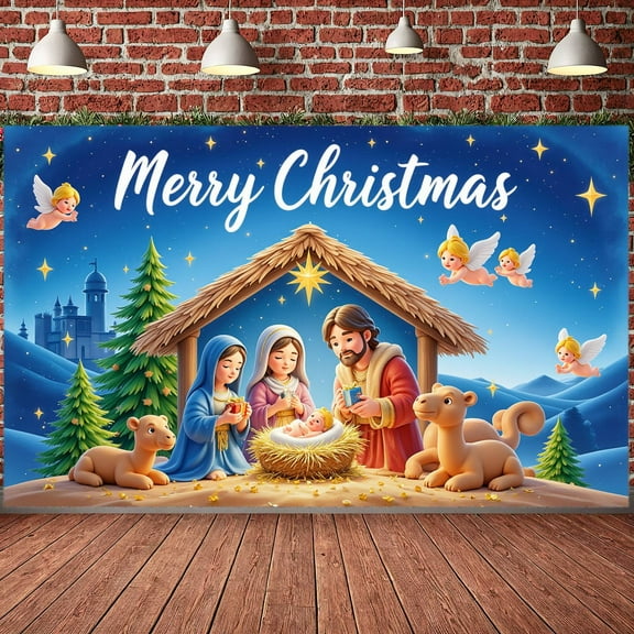 Decorative Design Merry Christmas Nativity Scene Holiday Banner for Christmas Celebration Indoor Decoration Religious Event