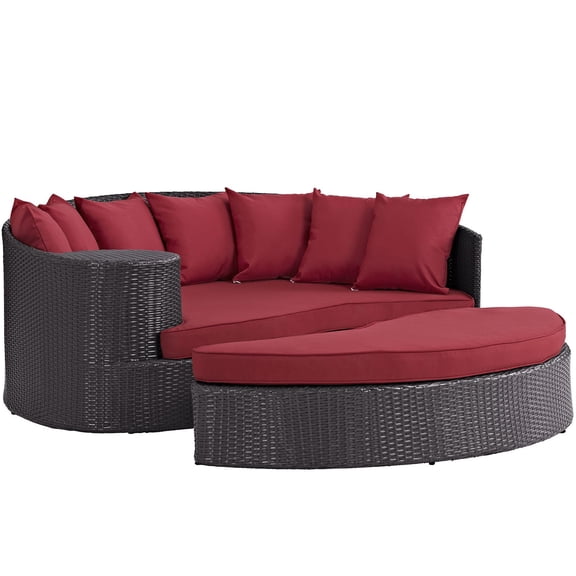 Bowery Hill Aluminum and Rattan Patio Daybed in Espresso/Red