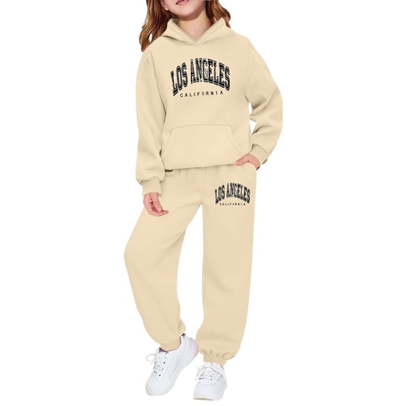 Kiijoy Toddler Girls Tracksuit Los Angeles Print Hoodie Joggers Set, Sizes 2-14