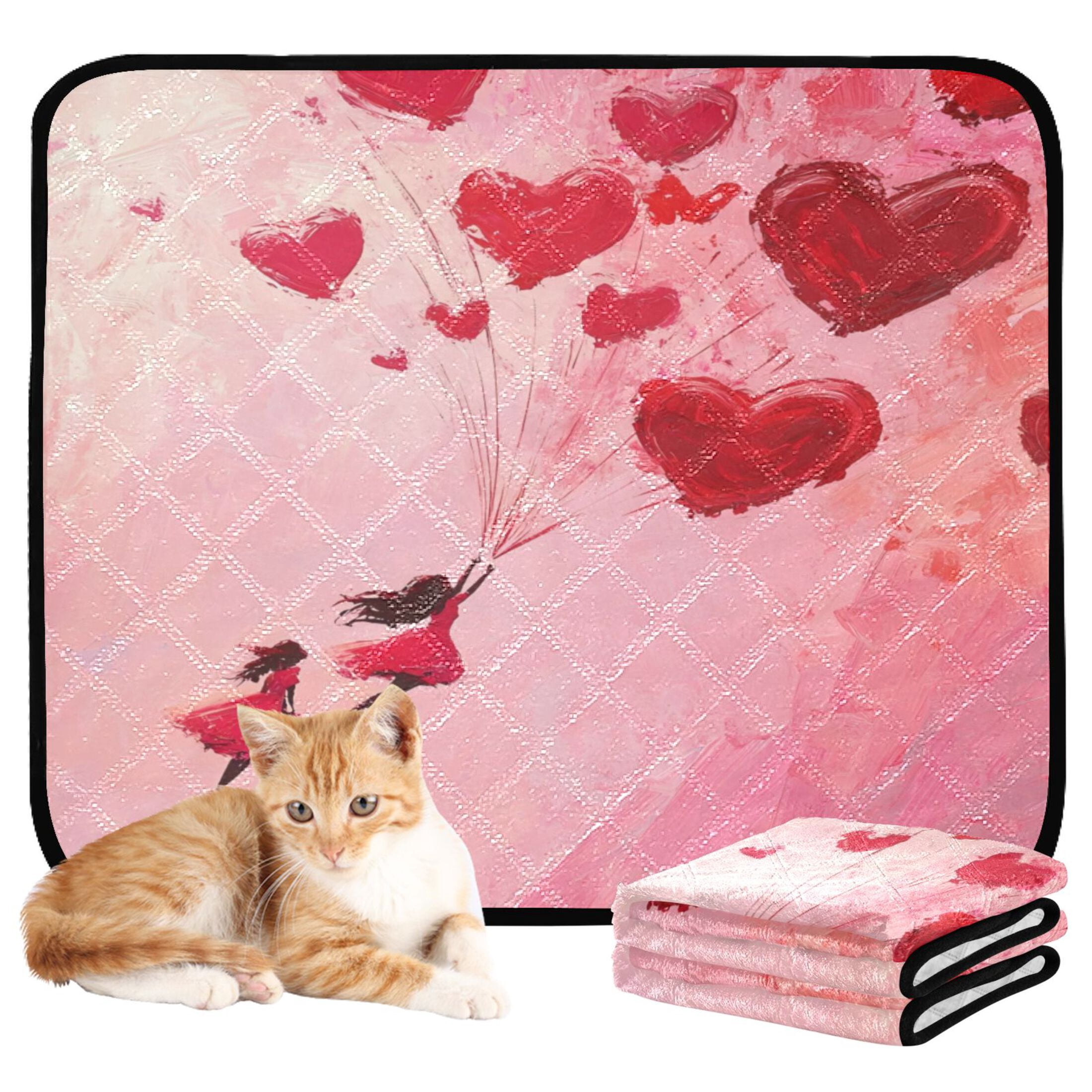 Qxltty Release Red Heart Balloon Cat litter Pads Pet Set of 2 Diaper Mats Center Anti-leakage Layer Absorbent Soft and Comfortable