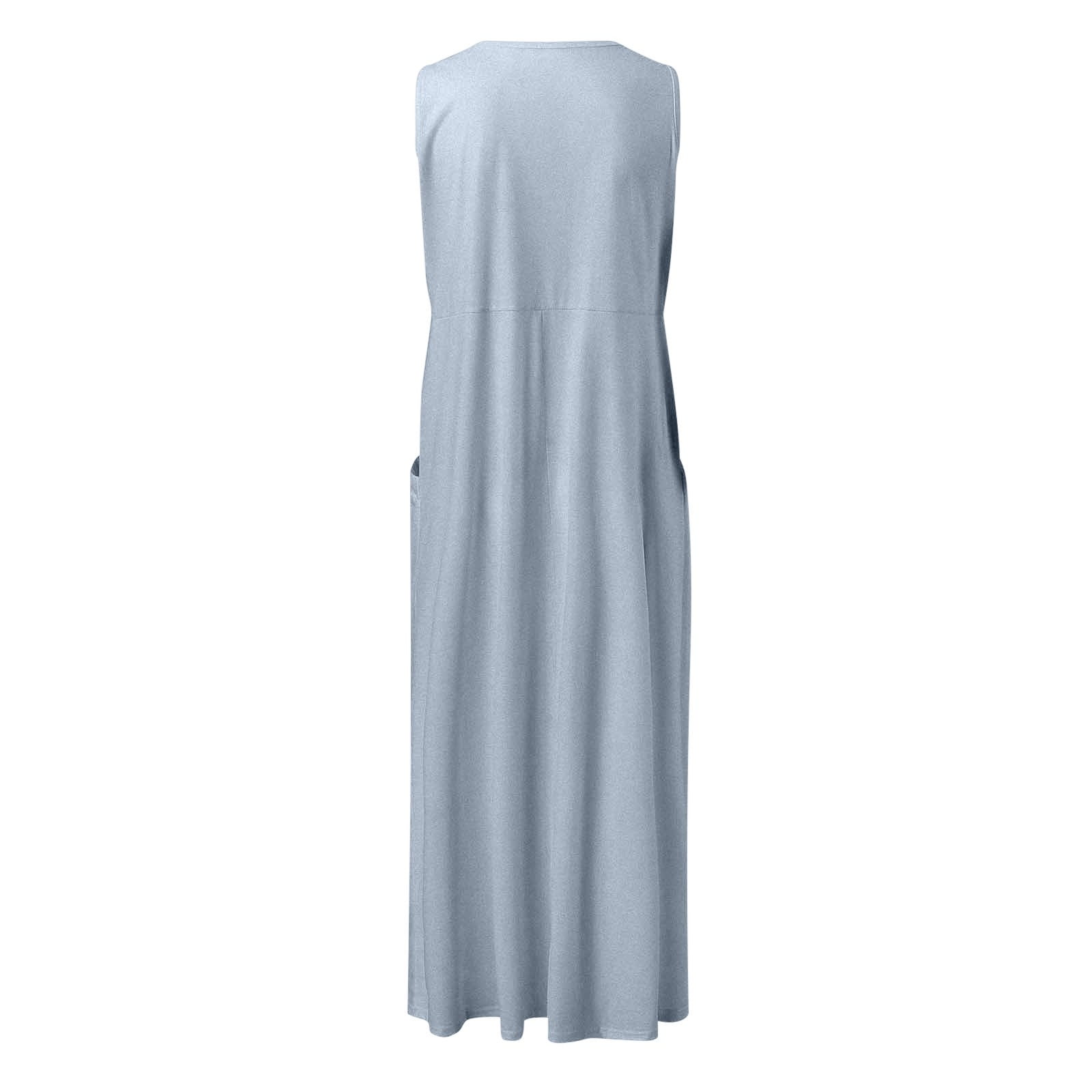 Jamsmile Womens Dress Summer Solid Color Sleeveless Elegant Loose Fit Casual Maxi Dresses With Pockets Daily Tshirts HolidaySundress