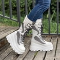 thumbnail image 4 of BRGZLK Womens Platform Mid Calf Boots Winter Plus Size Round Toe Chunky Heel PU Leather Goth Zip Lace Up Street Style Knee High Boot Trendy Motorcycle Booties White 36, 4 of 6