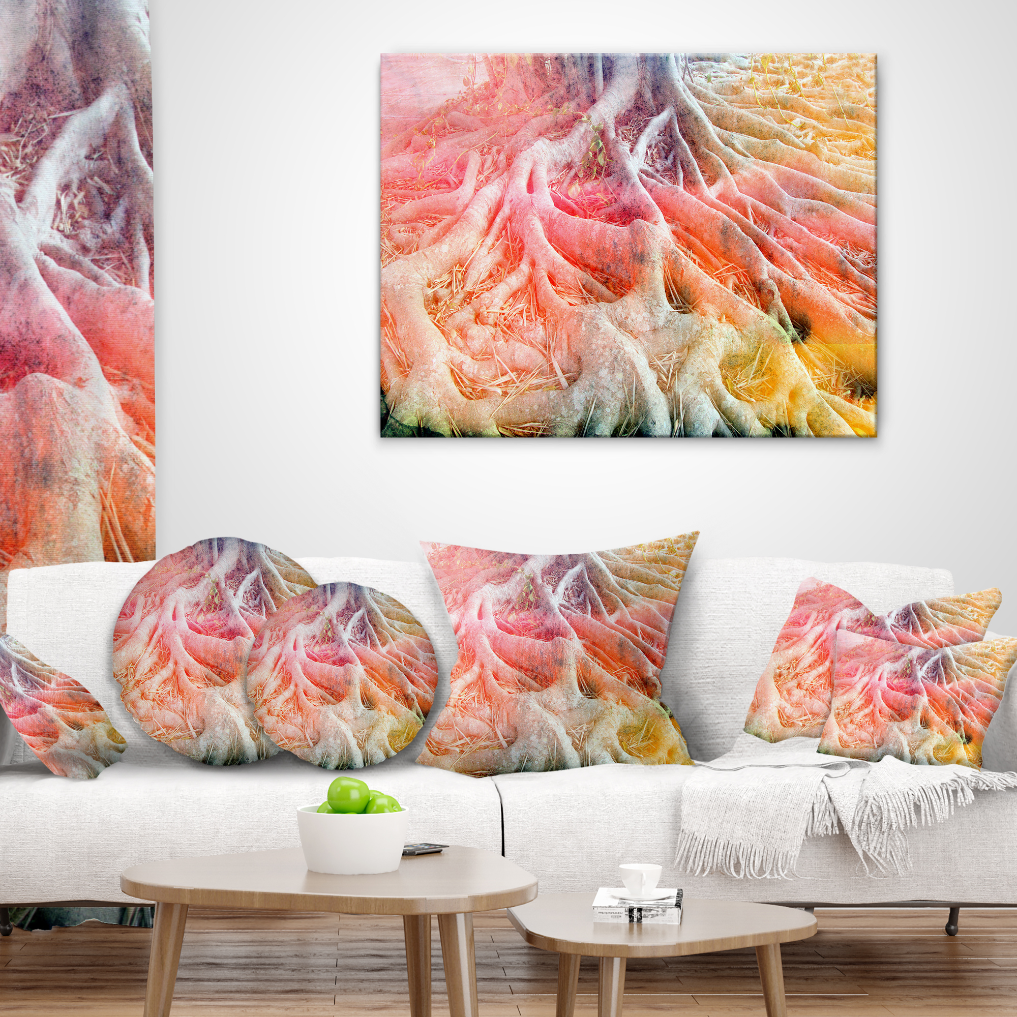 Designart Retro Tree Roots Watercolor - Trees Painting Throw Pillow - 16x16