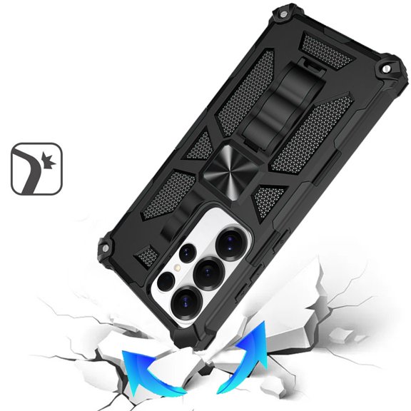 For Samsung Galaxy S26 Ultra Phone Case, Hybrid Shockproof [Military Grade] Rugged Protective with Magnetic Car Mount & Invisible Stand Cover for Galaxy S26 Ultra - Black