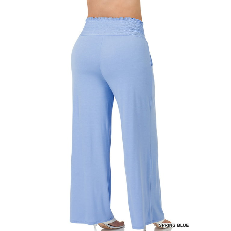1X 2X 3X Women's Plus Size Wide Smocked Waistband Lounge Long Pants Soft  Stretch