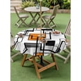 thumbnail image 4 of Outdoor Tablecloth with Umbrella Hole for Patio/Picnic/Party/Camping, Orange Geometric Waterproof Table Cloth Round Cover Washable, Black Grey Abstract Striped Modern Art (Dia 54"), 4 of 8