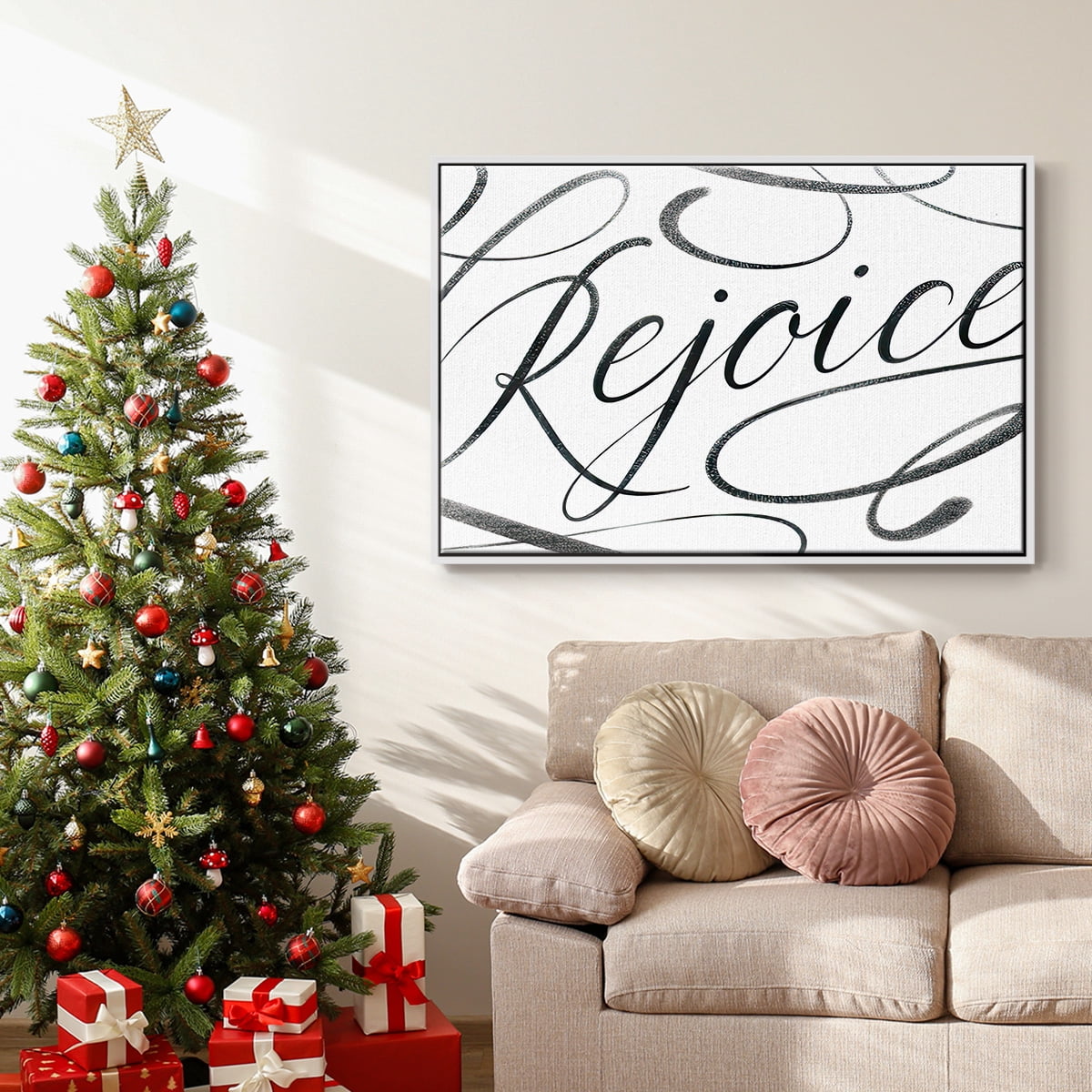 Rejoice - Framed Gallery Wrapped Holiday Canvas - 17 x 25 - White Frame