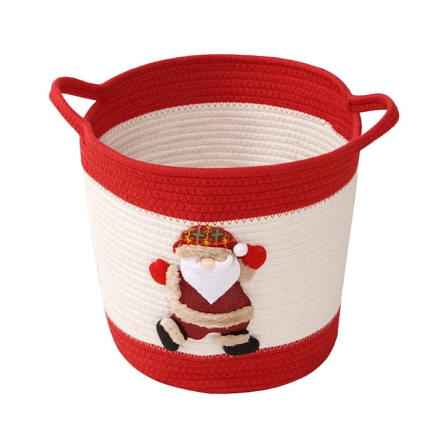 Cesta de almacenamiento de adornos navideños Miyuadkai con dibujos animados de Navidad, cesta de almacenamiento tejida con cuerda de algodón, cesta de almacenamiento de hilo de algodón, cesta