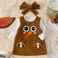 thumbnail image 5 of Xudanell First Birthday Outfit Girl Cute Halloween Baby Outfits Ruffle Pumpkin Frill Long Sleeve Overall Dress Set with Headband Brown 0-3 Months, 5 of 6
