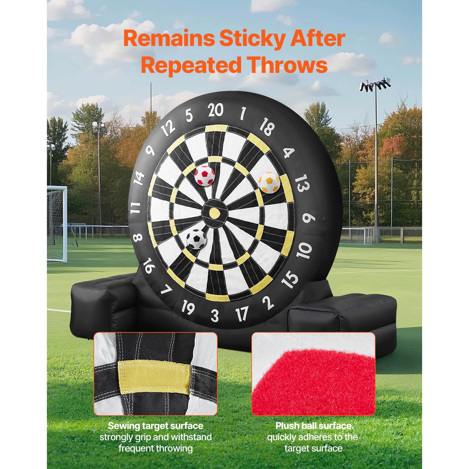 KFFKFF Blow-up Soccer Dartboard, Surpassing 8 ft Tall Massive Soccer Dartboard with 9 Kick Balls & Inflation Device, Trio Colored Balls & Quick 120-Seconds Assembly