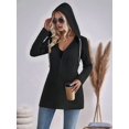 thumbnail image 4 of Women'S Wavy Textured Hooded Jacket Solid Color Patchwork Casual Loose Fit Zip-Up Black XXL, 4 of 8
