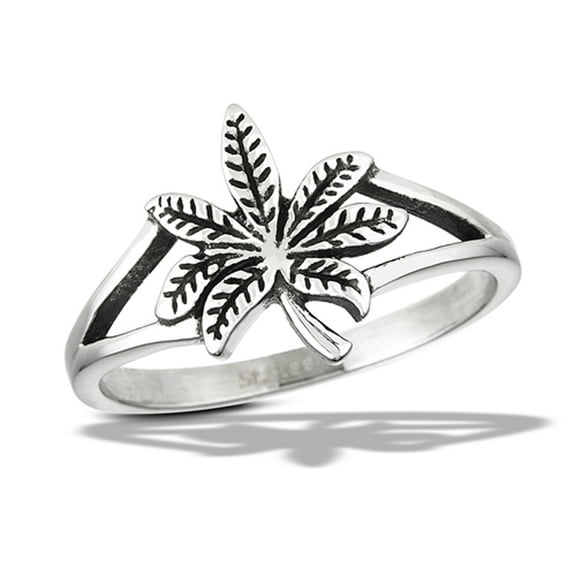 High Polished Marijuana Leaf Ring Stainless Steel Canabis Pot Band Gray Jewelry Female Male Size 6