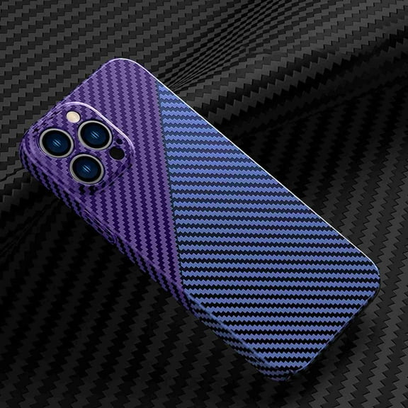 Dteck for iPhone 15 Pro Max Carbon Fiber Texture Case, Military Grade Drop Protection Shockproof Wireless Charing Ultra Slim Thin Hard Back PC Protective Case,Purple