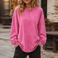 thumbnail image 3 of WULMLEO Women Retro Vintage Wash Sweatshirts Long Sleeve Crewneck Tops Oversized Loose Curved Hem Soft Lightweight Fall Daily Wear Tees Hot Pink M, 3 of 8