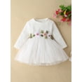 thumbnail image 2 of hirigin Infant Baby Girls Princess Dress Knitted Ribbed Waist Flower Embroidery Round Neck Long Sleeve Layered Tulle Tutu Dress, 2 of 8