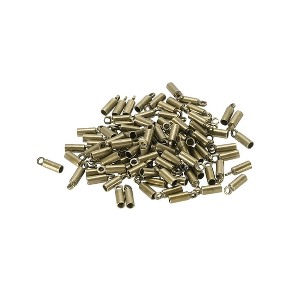 100Pcs Cord End Caps 1.4mm End Cap Barrel Beads Kumihimo End Caps Brass for Jewelry Making 2mm Length Bronze