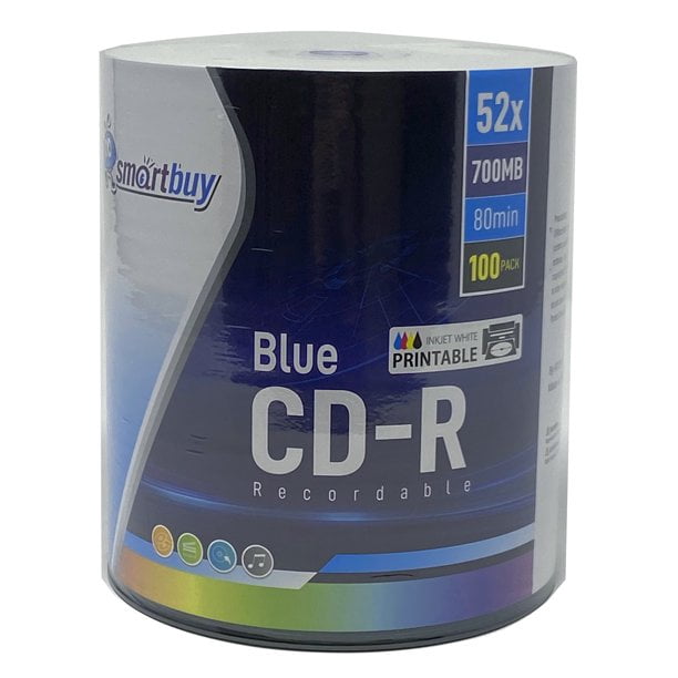 100 Pack Smartbuy Super Blue CD-R 52X 700MB/80Min Cyanine Dye White ...