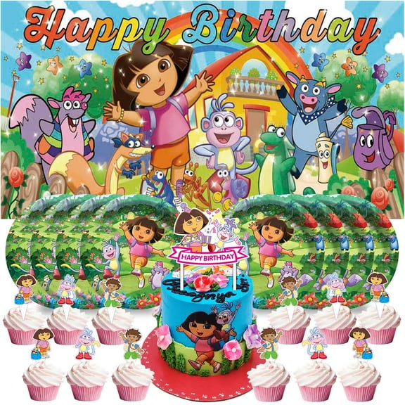 Dora The Explorer Plates Birthday Supplies Decorations Decor Backdrop Banner Cake Topper Fans