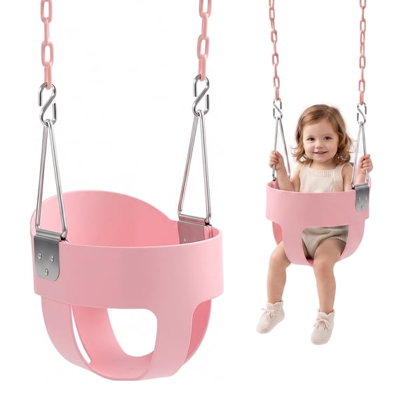 VEVOR Toddler Swing 300 lbs High Back Full Bucket Baby Swing Seat Pink, for Outdoor & Indoor Backyard Playground, Heavy-Duty Coated Chains and Carabiners, Fully Assembled Seat for Toddlers Age 3