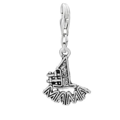 Number 1 Mom Clip On For Bracelet Charm Pendant for European Charm Jewelry w/ Lobster Clasp