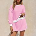 thumbnail image 5 of WTOBBY Women's Fashionable Loose Fit Round Neck Long Sleeve Two-Piece Suit, Casual Outfit for Daily Wear, Comfortable Tracksuit for Women, Perfect for Home Lounge Streetwear,Pink L, 5 of 7