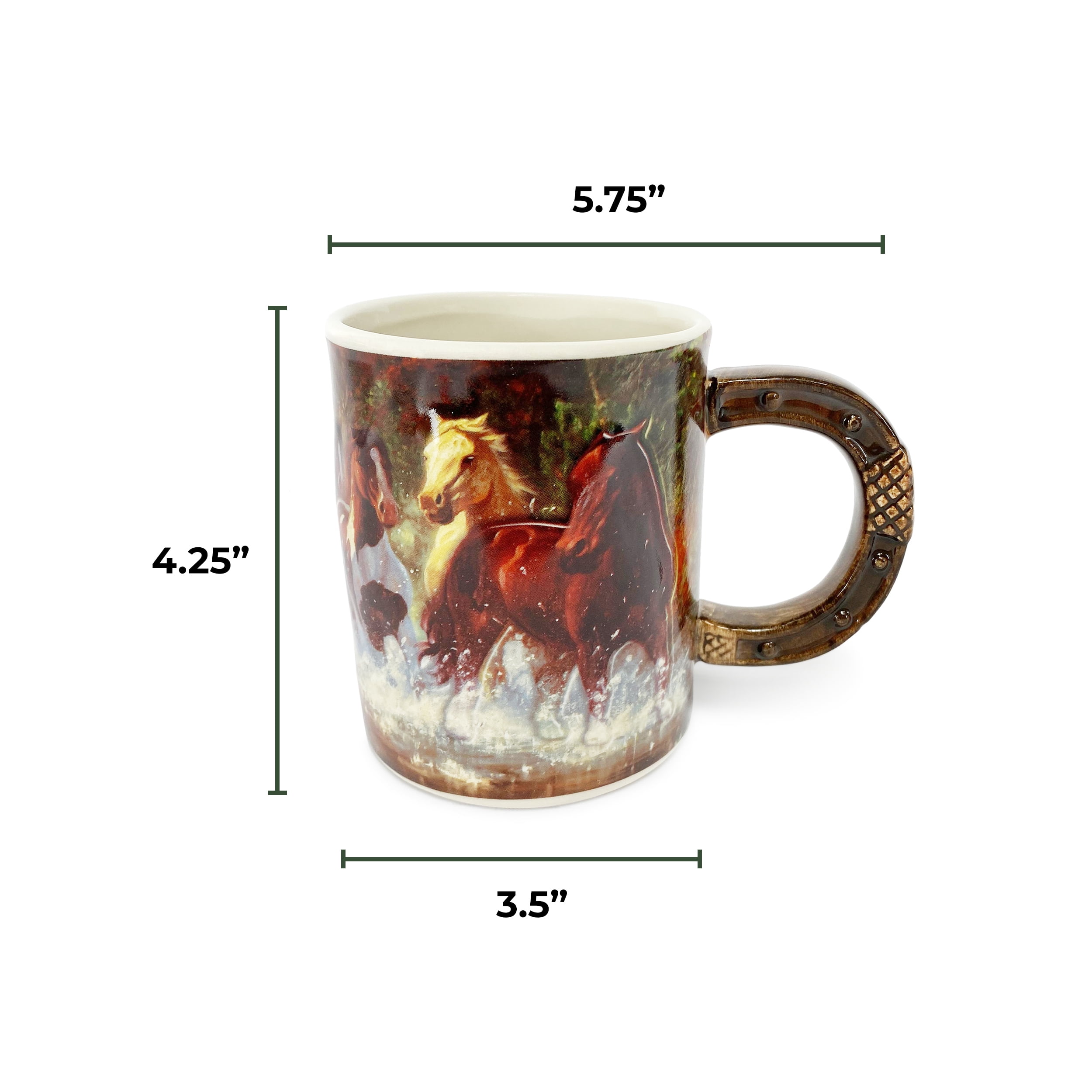 Rivers Edge Products Horse 3D Ceramic Coffee Mug with Handle, 15 Ounces, Espresso Cups and Coffee Cups Ceramic, Perfect for Coffee, Expresso, Latte, or Tea, Horse Scene