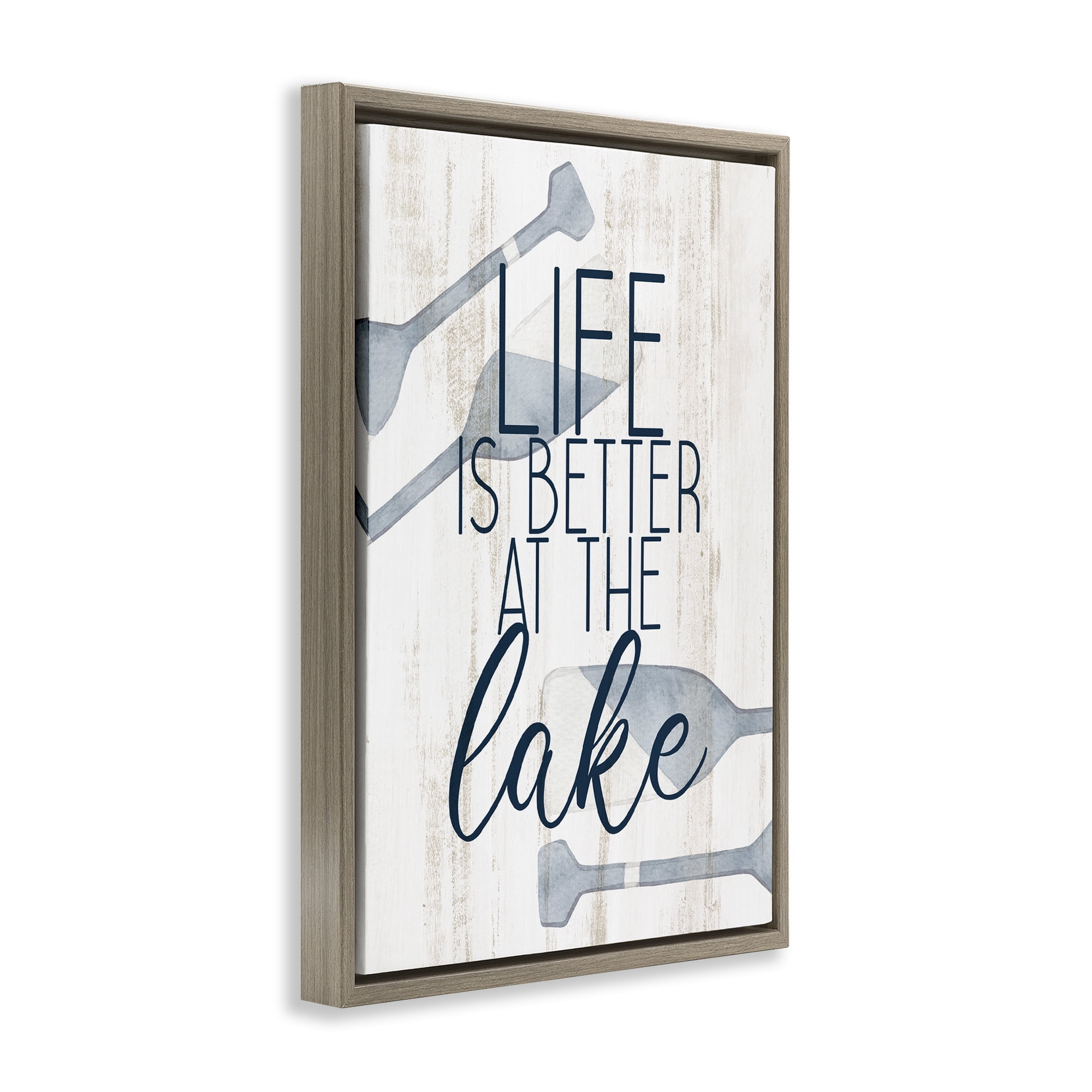 Stupell Industries Better at Lake with Oars Text & Numbers Painting Brown Floater Framed Canvas Art Print Wall Art, 17 x 25