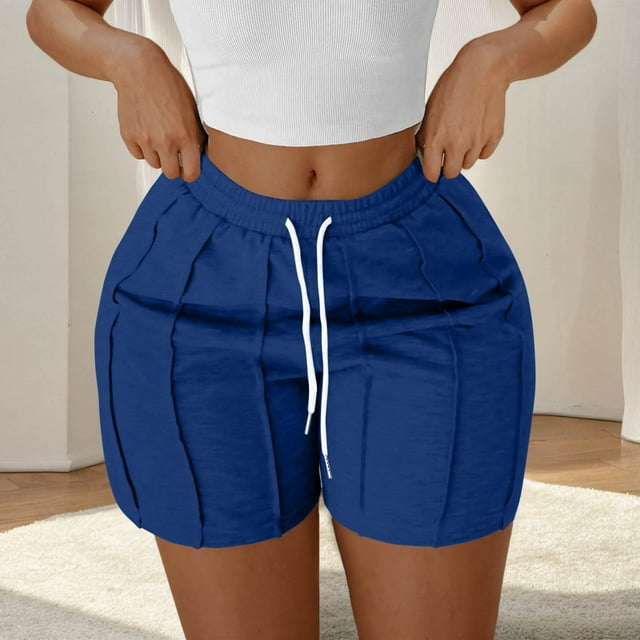Karight rendy Pleated Athletic Shorts for Women Summer Stretchy High Waisted Casual Drawstring Workout Shorts with Pockets