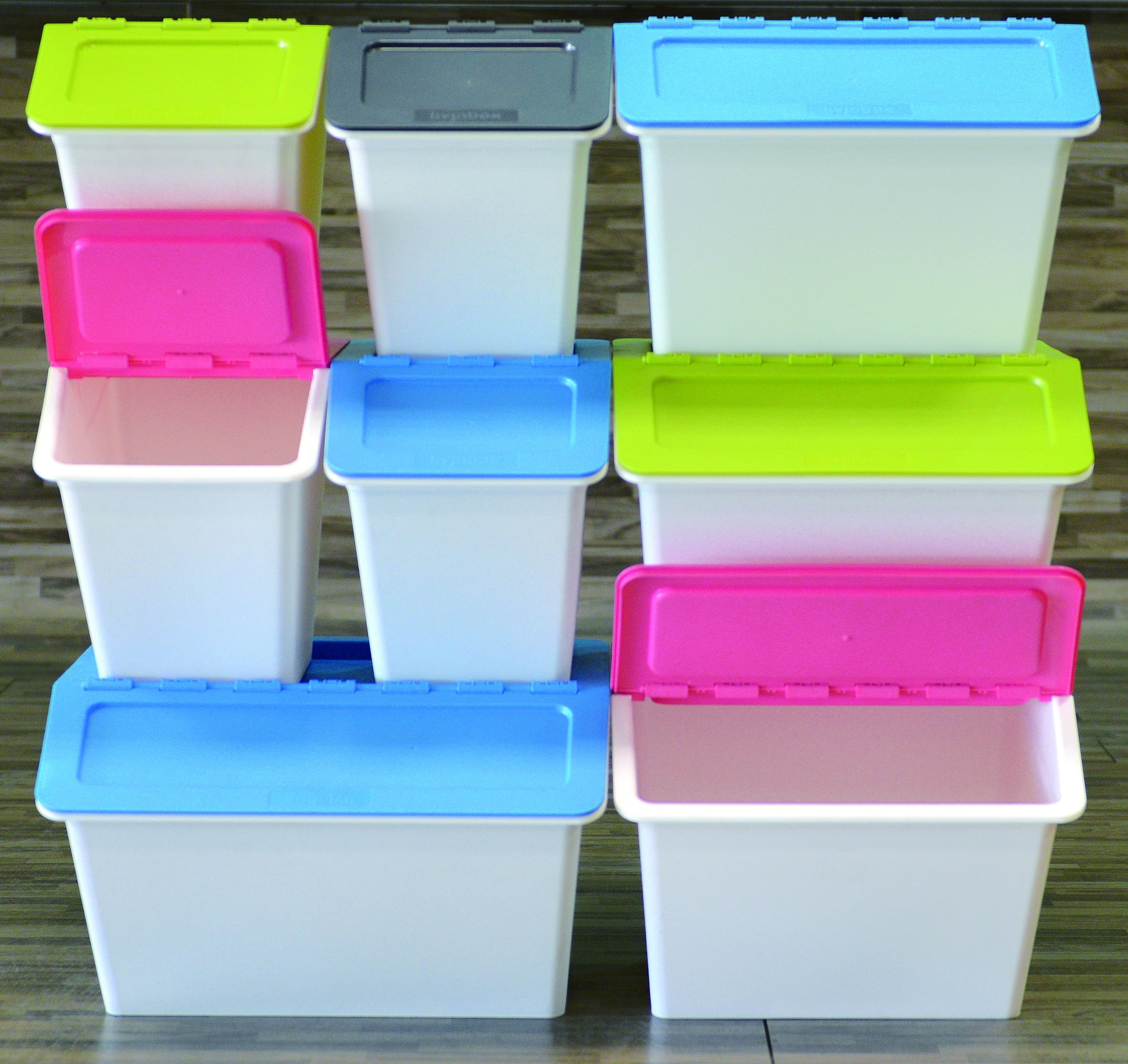 PP Pelican Stackable Bin Organiser Cubes Containers for Toys Tools with Hinged Lids,MHB-2341-Gray livinbox 13L Storage Plastic Box with Lid